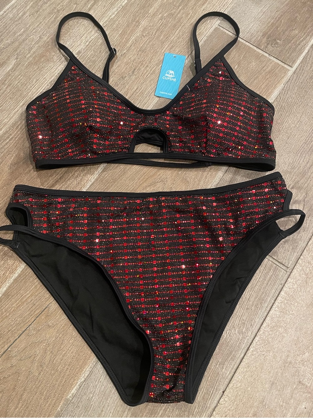 Cupshe Black & Red Sequin Two-Piece Bikini